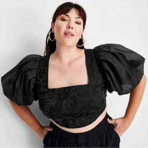 Future Collective with Kahlana Barfield puff sleeve black floral cropped top